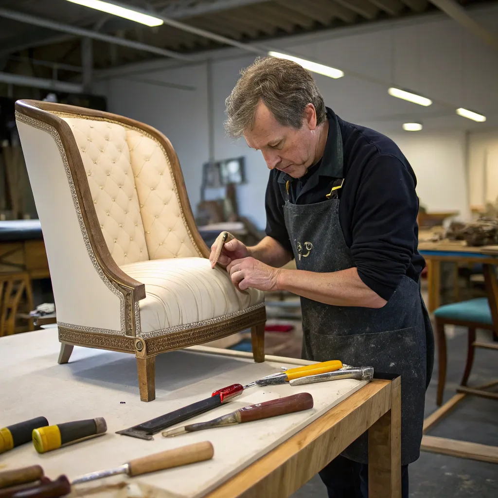 Mark Webster working on upholstery