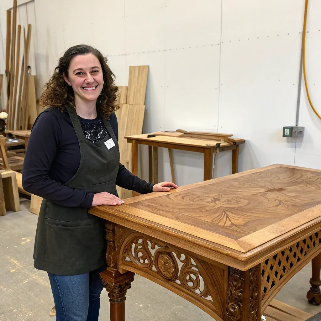 Emily Davis with her finished furniture